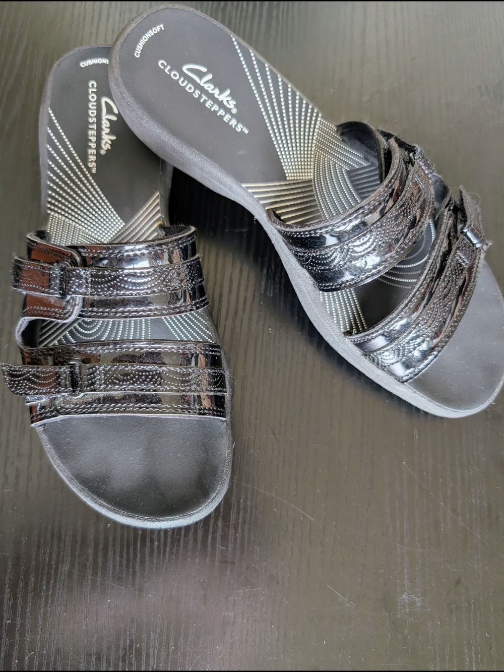 Clarks Black Patent Double Strap Women's Sandals 8
